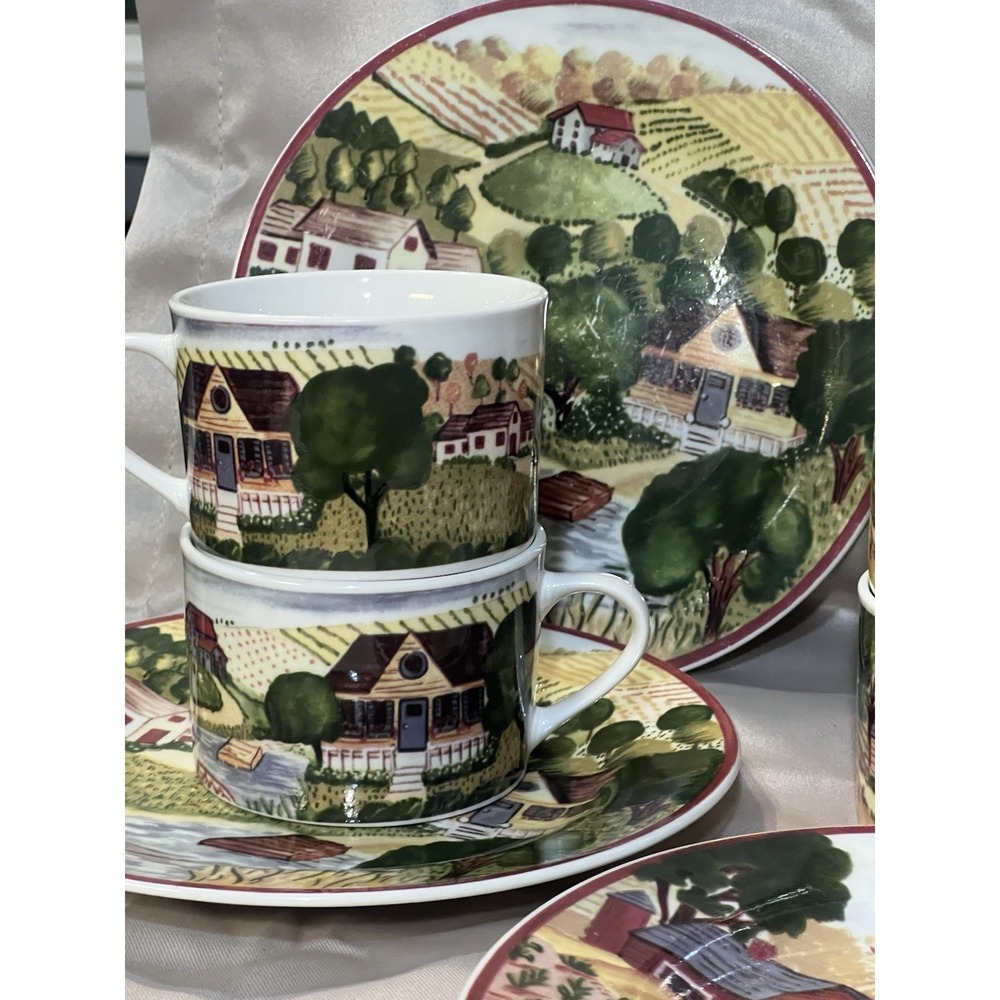 16 PC GIBSON 2 SALAD PLATES AND 2 CUPS. FARM SCENE 4 DESIGNS (2319)‎ - Picture 6 of 10